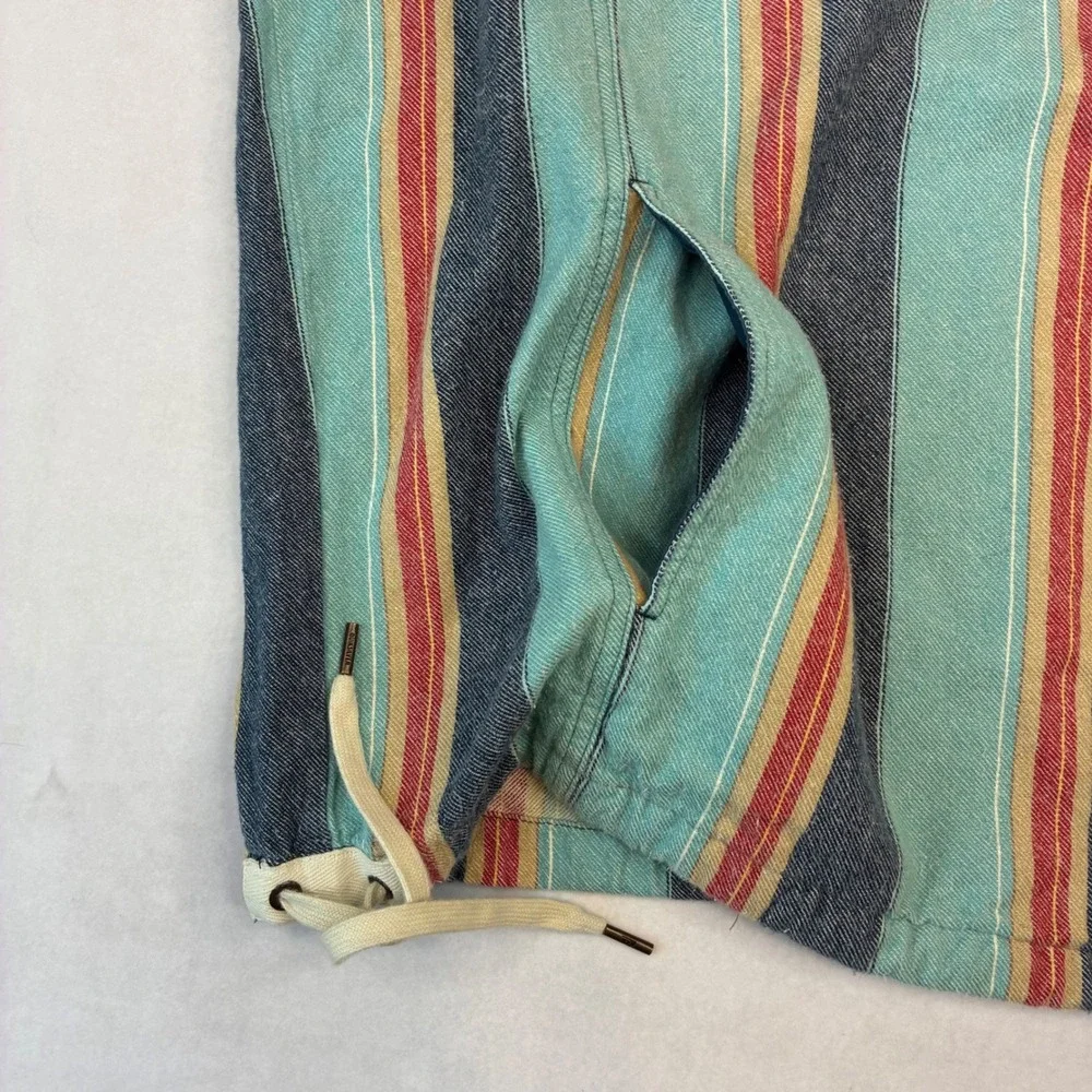 Quiksilver Baja Hoodie Men S Teal Blue Red Striped Pullover Anorak Surf Shirt